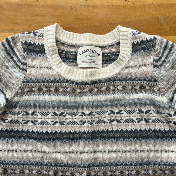 Vintage 2000's Y2K Striped Sweater Lambswool Long Crew Neck Elbow Patches Gold - Picture 2 of 8